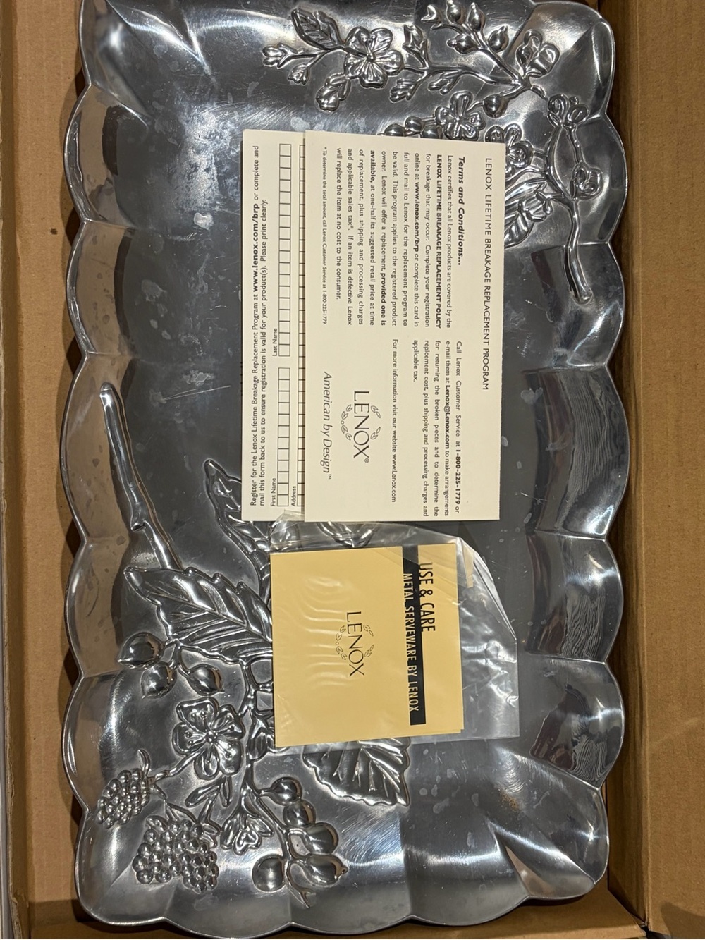 Lenox Silver Floral Embossed Serving Tray